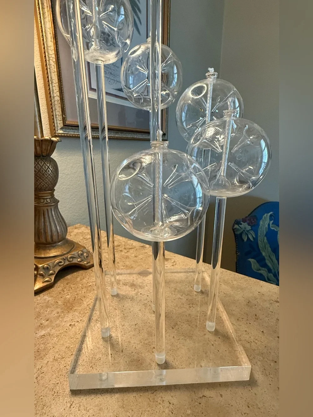 Belag MCM Space Age 7-Globe Hand Blown Glass Oil Lamp Lucite Base Vintage